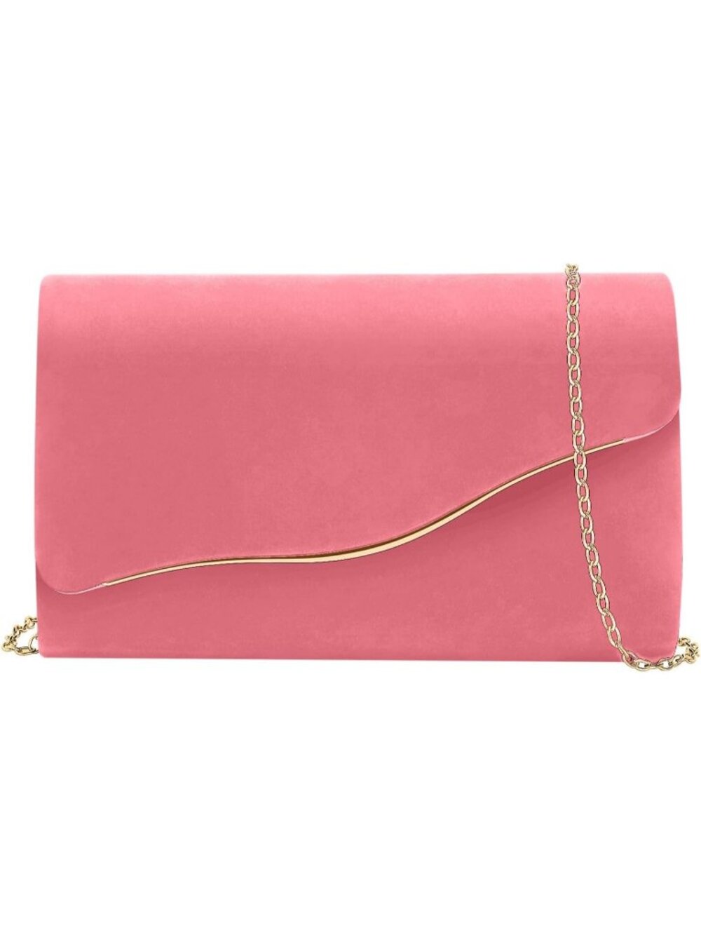 Women's Pink Faux Suede Clutch Purse Evening Bag Prom Detachable Chain